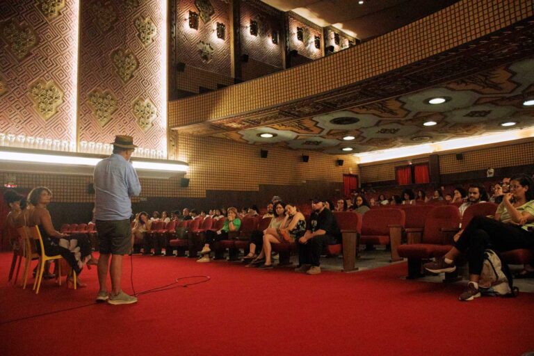 Palestrante e público no cinema